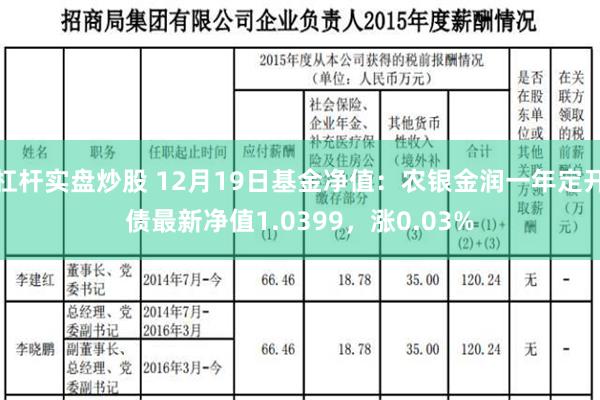 杠杆实盘炒股 12月19日基金净值：农银金润一年定开债最新净值1.0399，涨0