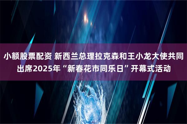 小额股票配资 新西兰总理拉克森和王小龙大使共同出席2025年“新春花市同乐日”开